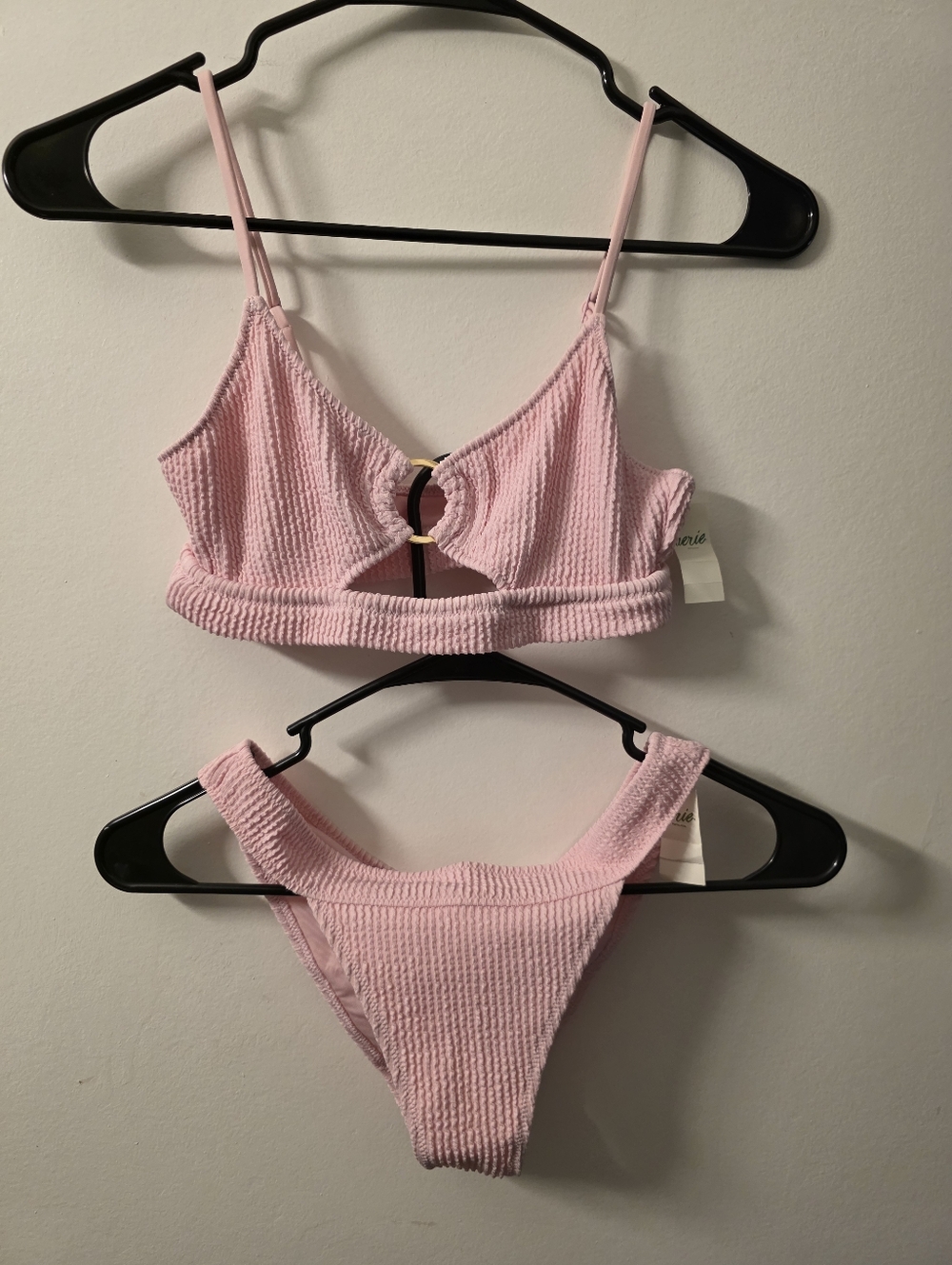 Aerie Light Pink Textured Ring-Front Bikini Set Small
